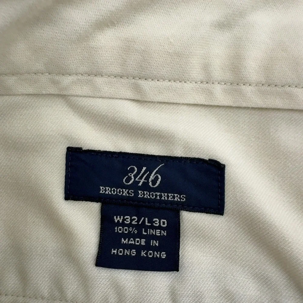 Brooks Brothers Pants Mens 32x30 Beige Linen Pleated Cuffed Casual Preppy Style